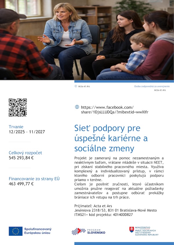 Plagát projektu Sieť podpory pre úspešné kariérne a sociálne zmeny
